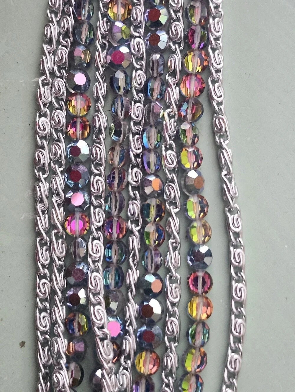 Stylish Multi-Row Iridescent Bead and Silver-Tone Bracelet